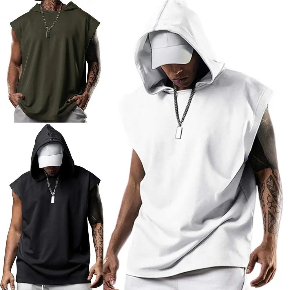 T-shirt  Casual Hooded Sleeveless All Match T-shirt Streetwear Loose Top Hooded   for School