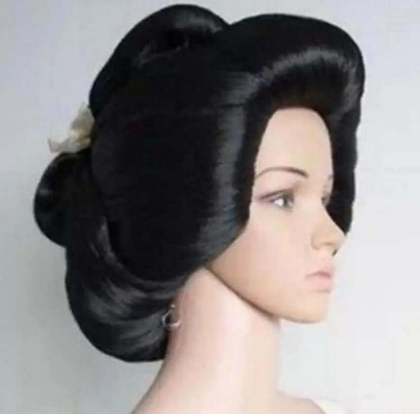 Jewelry Wig New !!! black Japanese Geisha Flaxen Hair Synthetic Daily Cosplay Wig