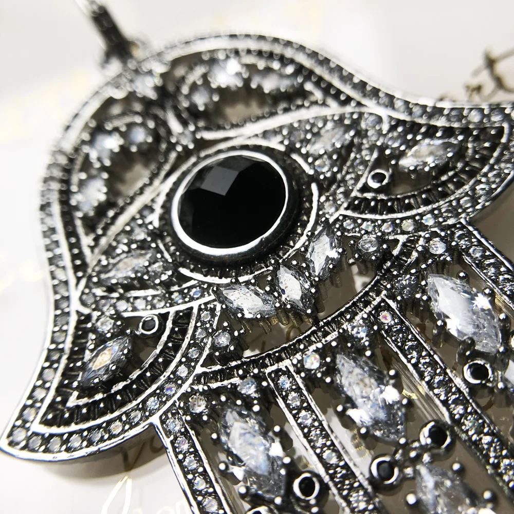 Pendant Black Hand of Fatima Brand New Fashion Jewelry Europe Vintage Accessories 925 Sterling Silver Gift For Woman Men