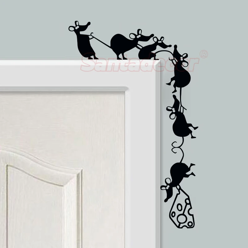 Stickers Design Wallpaper Funny Climbing Cheese Mice Light Switch Mural Decal PVC Wall Art  Poster Living Room House Decoration