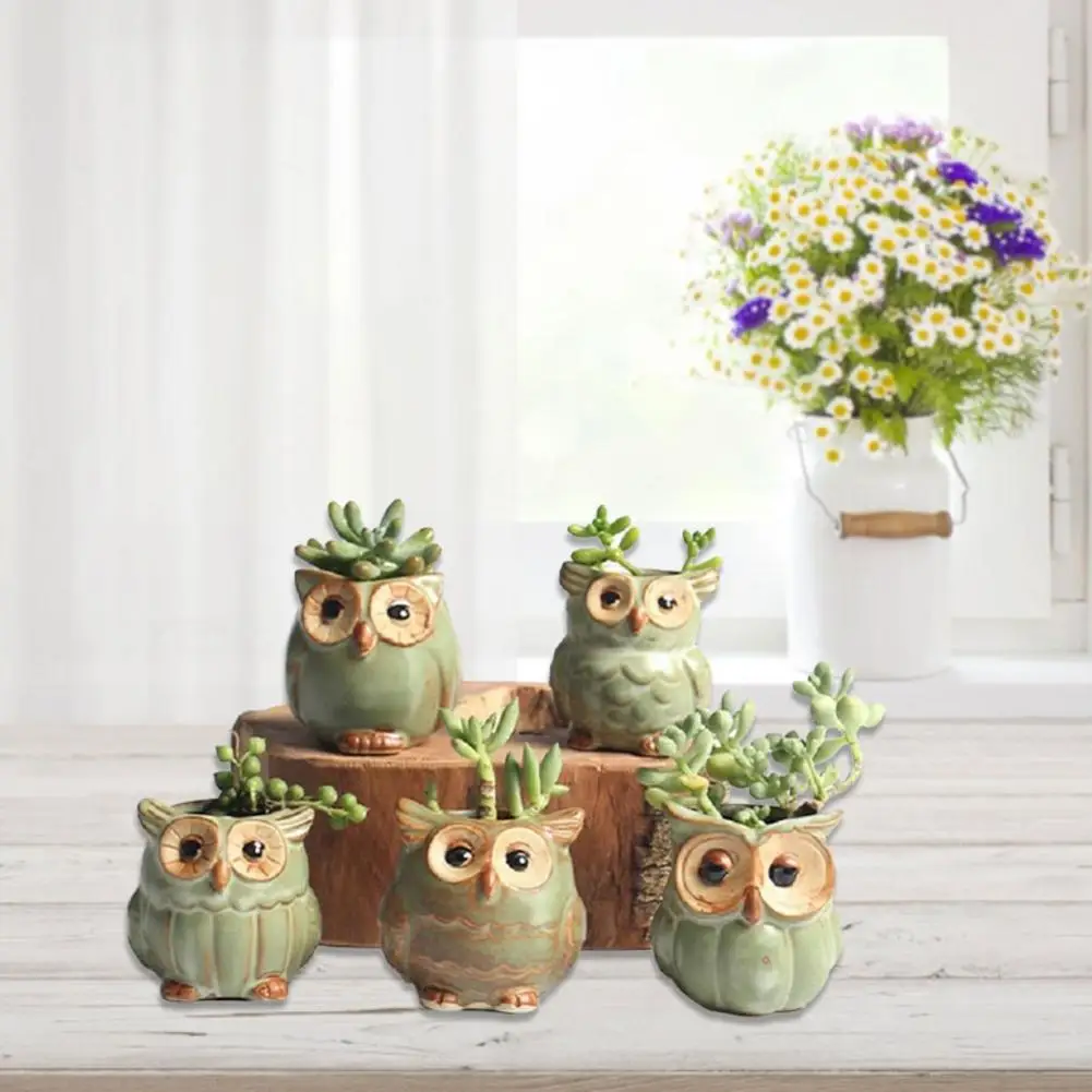 Owl Flower Pot Ceramic Cactus Succulent Plant Pot Nordic Vases Home Decor Cachepot For Flowers Garden Decoration (Style Random)