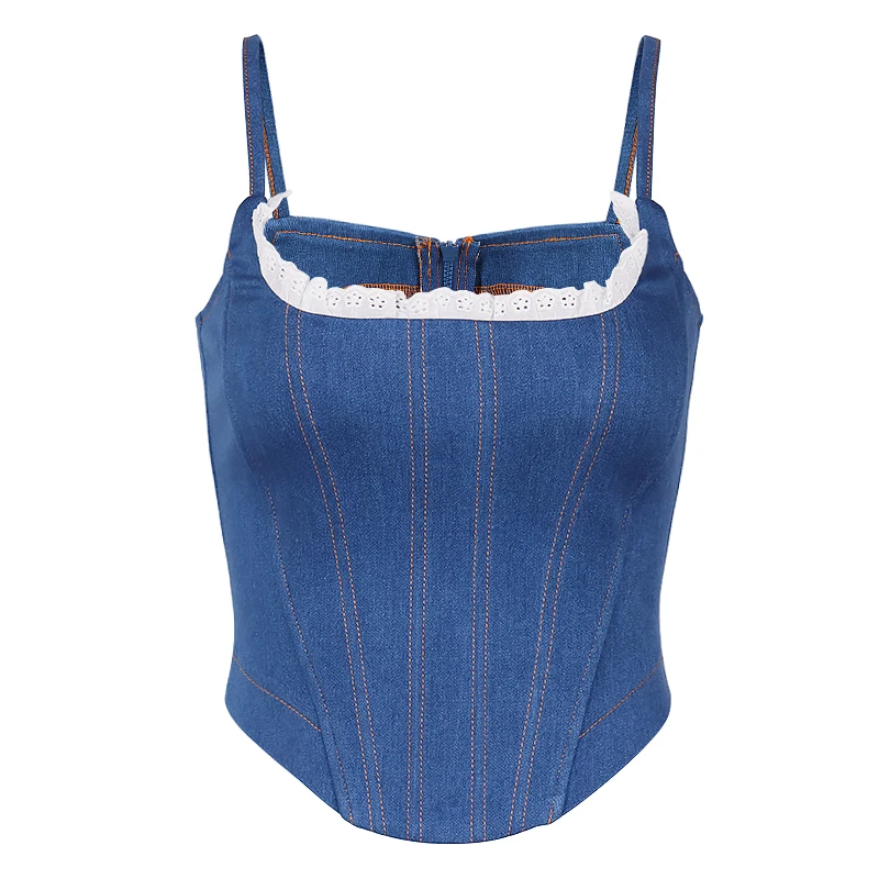 Sexy Denim Bustiers Corsets Crop Tops Women Spaghetti Strap Tank Top Party Bodice Jeans Camis Vest