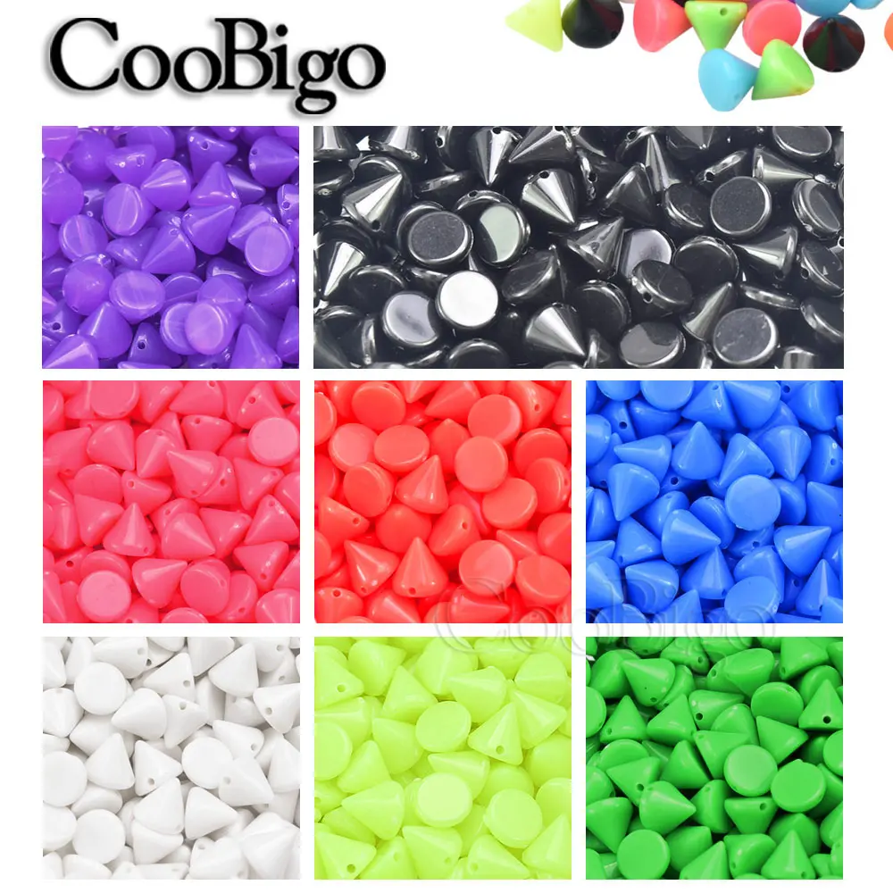 100pcs 8mm Punk Cone Stud Bead Spike Rivet Colorful Plastic for Bag Shoes Bracelet Garment DIY Leather Craft Sewing Accessories