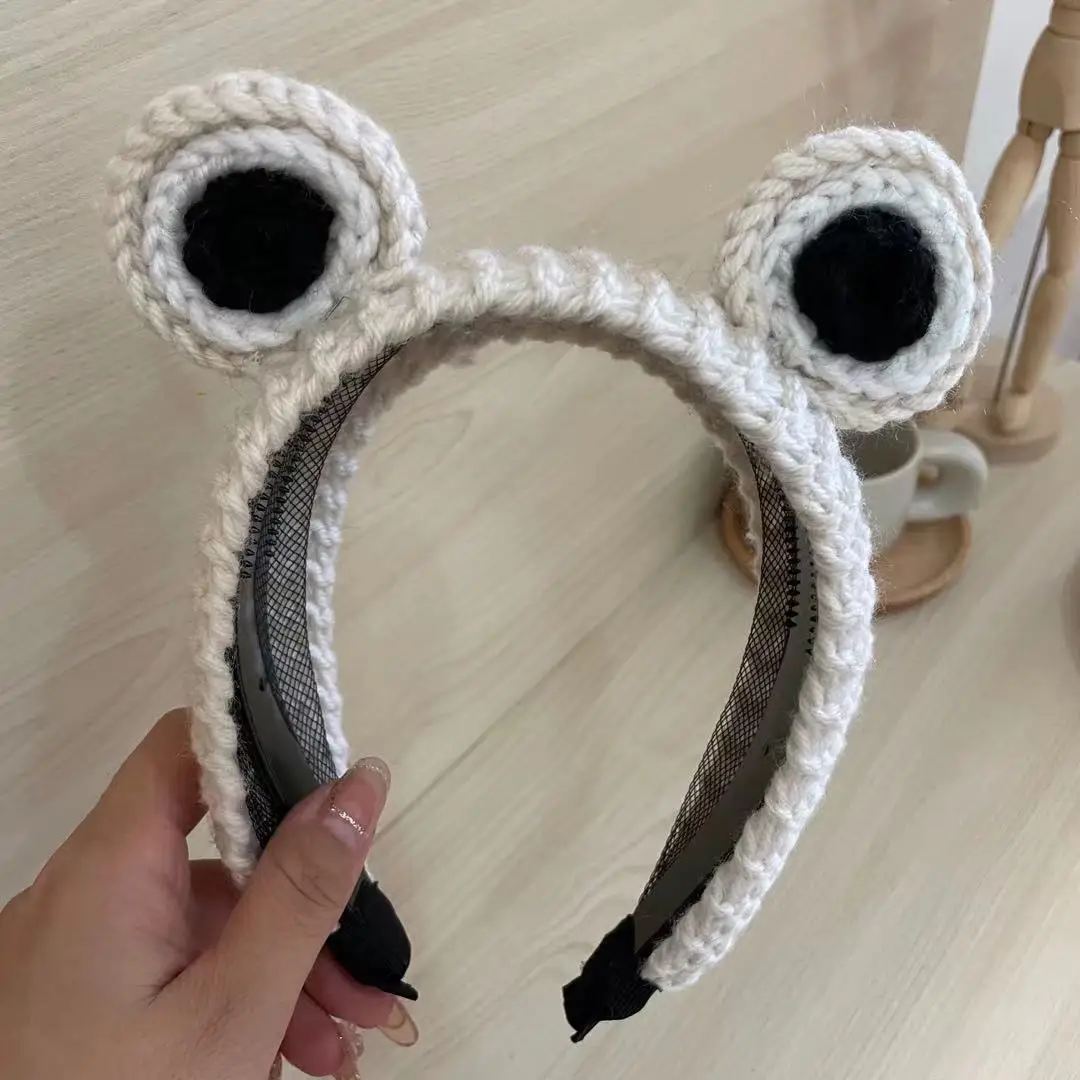 Cute Cartoon Big-eyed Frog Headband Hair Hoop Woolen Braided Hair Bands Woman Girls Wash Mask SPA Hairpin Hair Accessories