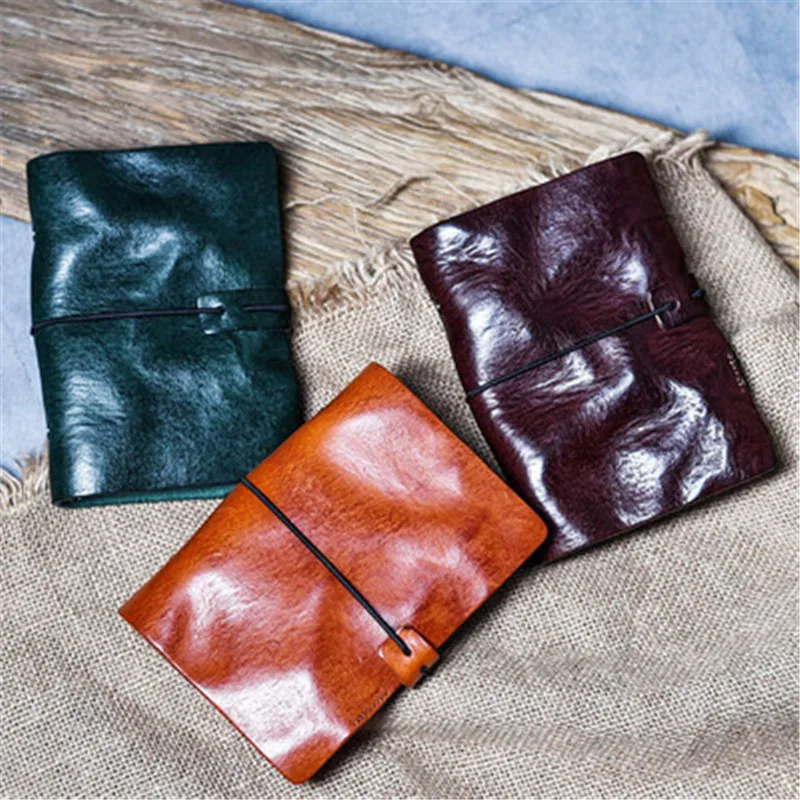 Vintage art hand-made vegetable tanned genuine leather notepad hand account book first layer cowhide portable notepad bag