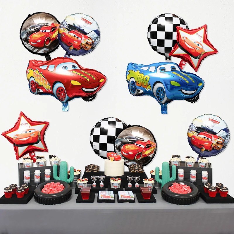 Ballons de course en aluminium pour enfants, 10 pièces, Double face, à carreaux, fournitures de décoration pour fête prénatale, anniversaire, pour garçons