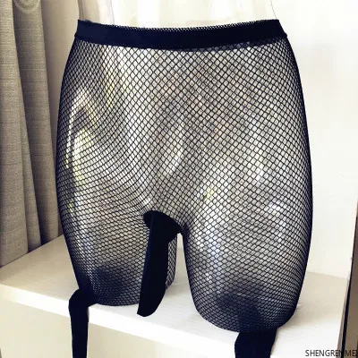 SHENGRENMEI New JJ Cover Pantyhose Men\'s Fishnet Stockings Sexy Pantyhose Male Underwear Mesh Grid Hosiery Exotic Man Sex Tights