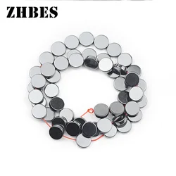 6/8MM COINS Shape Natural Stone Black Hematite Bead Spacers Flat Round Loose beads For DIY Jewelry Making Bracelet Accessories