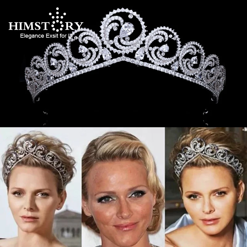 

Himstory Princess Charlene of Monaco Ocean Tiara Crown Cubic Zircon Wedding Party Evening Dress Headpiece Accessories