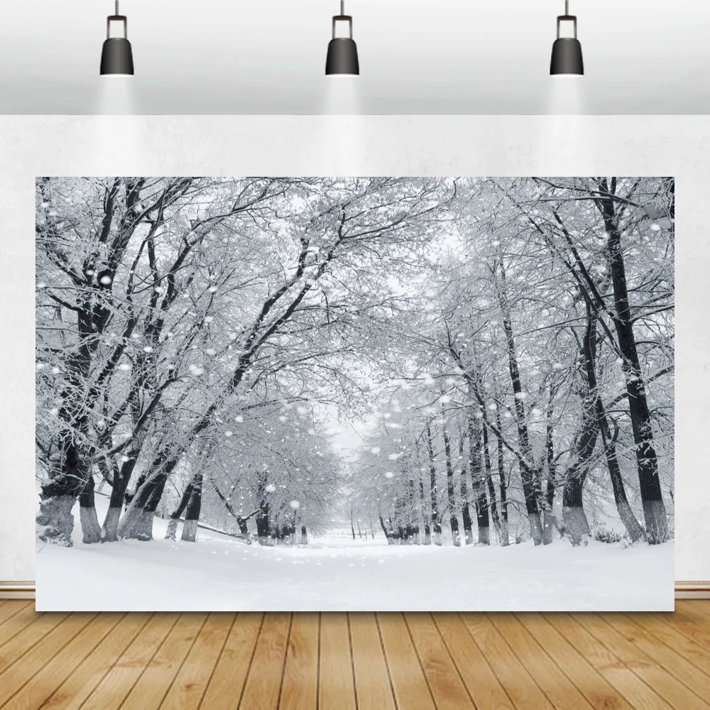 Winter Snow Forest Natural Scenery Park Way Baby Child Portrait Photography Backdrop Family Photocall Background Photo Studio