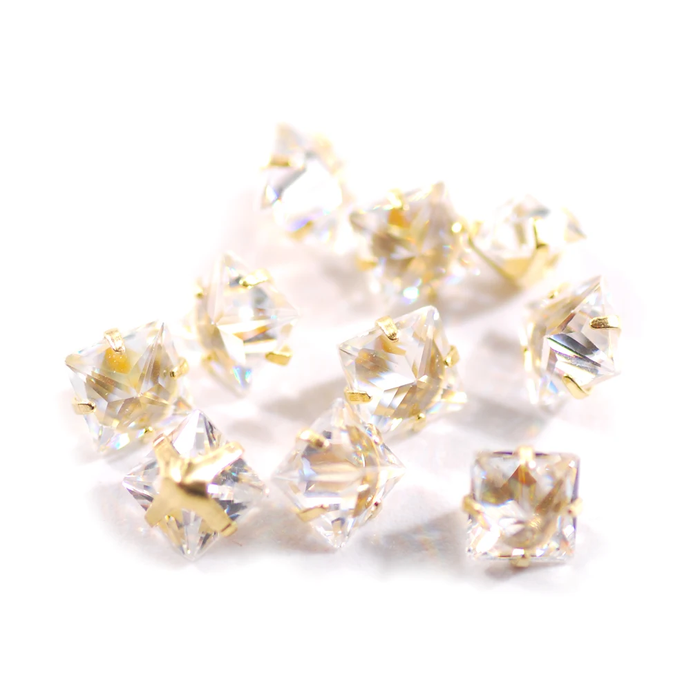 4MM 5MM The Shape Of Square Crystal Cubic Zirconia Sew On Rhinestones with Metal Golden Base For Woman