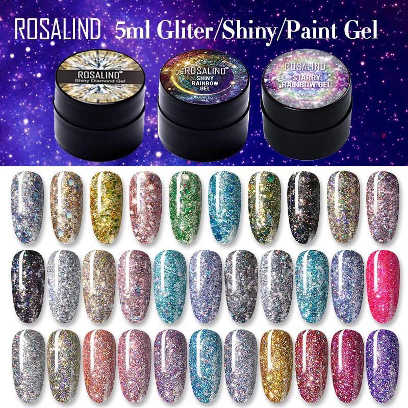 ROSALIND Gel Nail Polish 5ml Soak Off Gel Shiny Nail Polish For Nail Art Varnish Glitter Nails Gel Semi Permanent Gel Polish