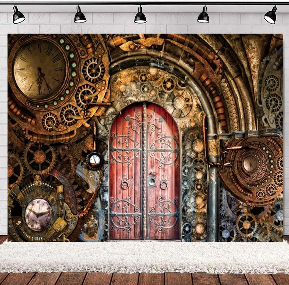 빈티지 메탈릭 기계식 청동 시계 기어, 사진 배경, 금속 문짝 배경, 레트로 향수 스타일