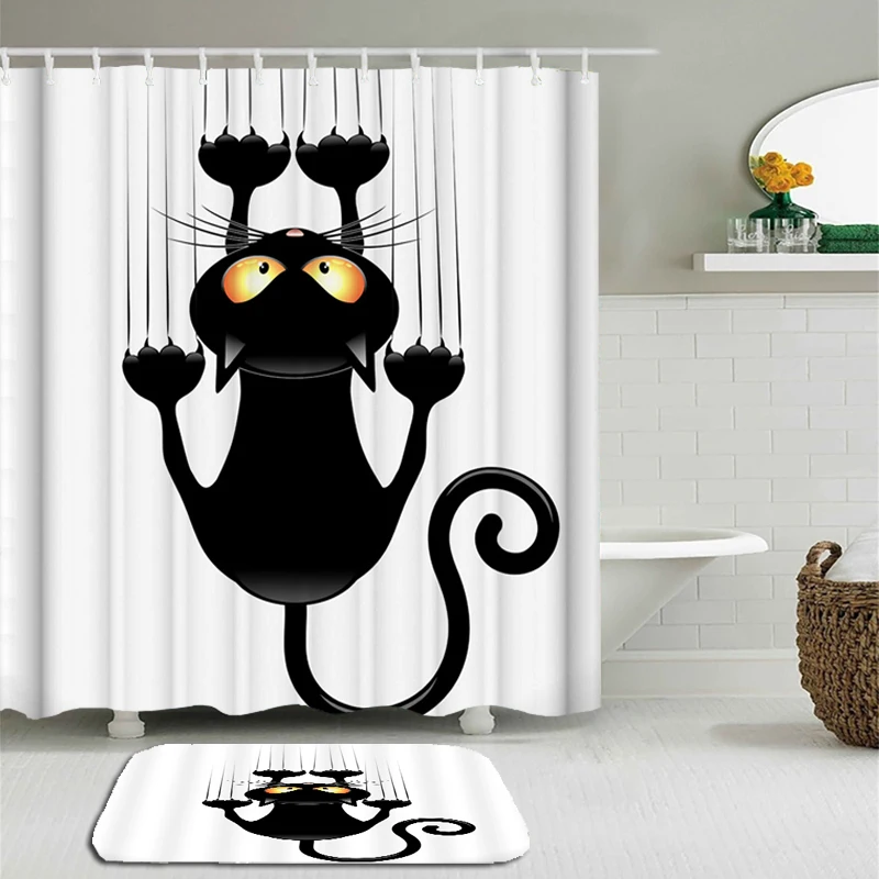 

2 шт./компл. набор забавных штор для душа с кошками, милая высококачественная ткань с рисунком из искусственной кожи, водонепроницаемая Фотоштора