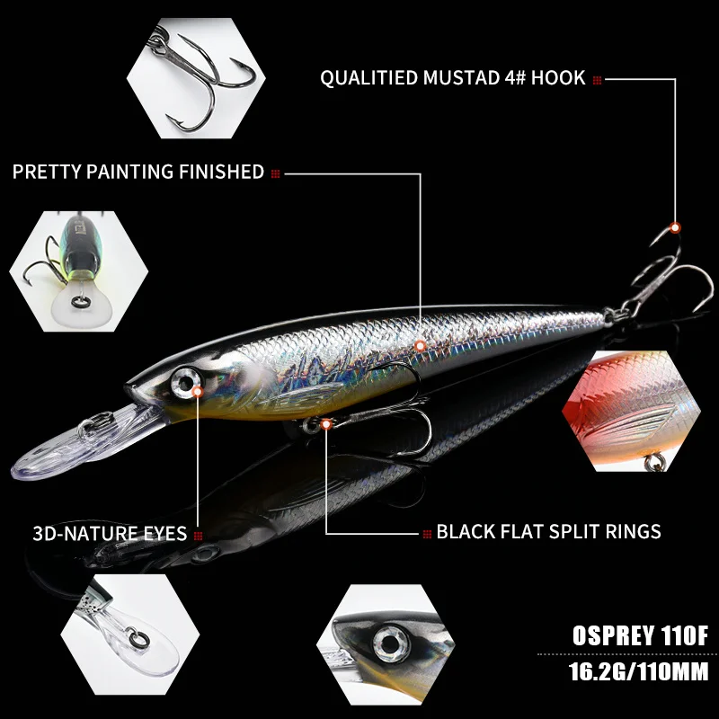 ALLBLUE OSPPEY 110F Trolling Minnow 110MM 16.2G Fishing Lure Floating Wobbler Pike Crank Artificial Bait Depth 1.5-2.5M Tackle