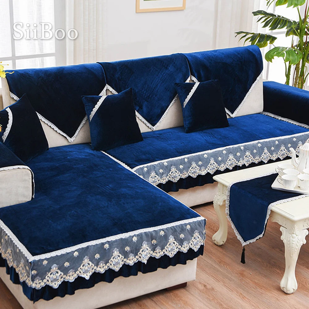 Modern blue fleece velvet sofa cover furniture slipcovers sectional couch covers for living room fundas de sofa SP4881