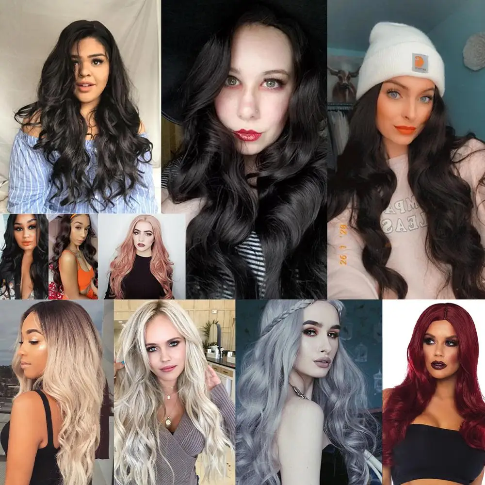 Pruiken Voor Vrouwen Diepe Body Wave Synthetische Hittebestendige Lange Pruik Natuurlijke Zwarte Ash Blonde Roze Cosplay