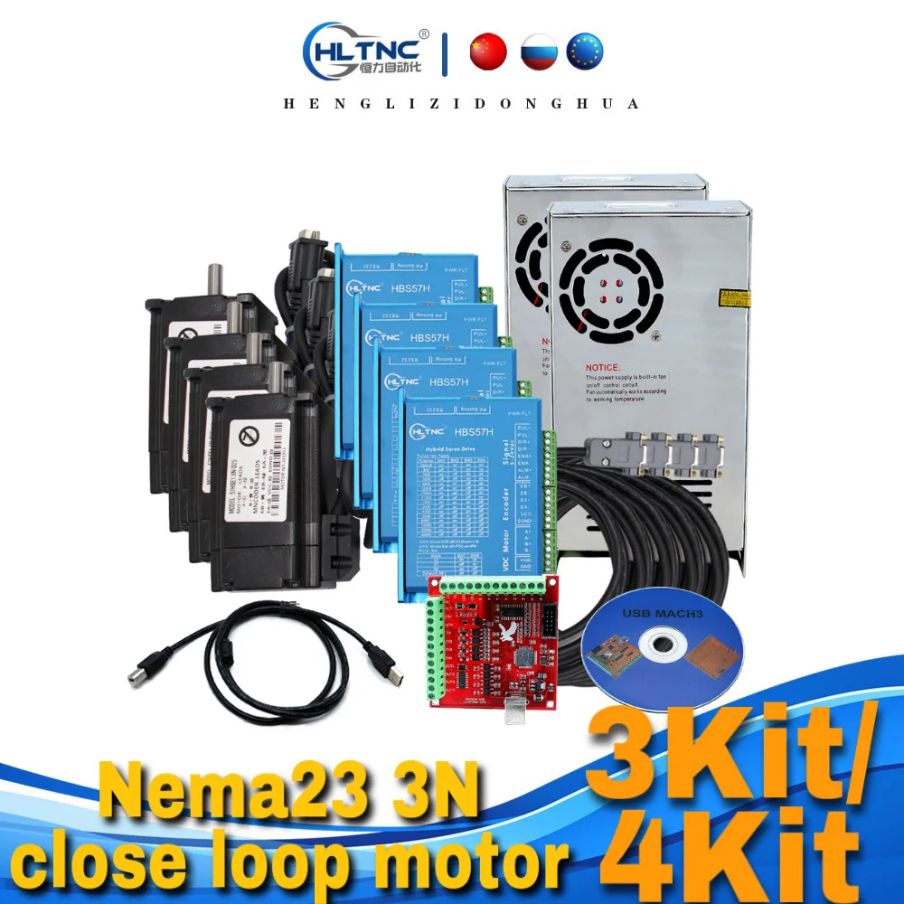 

Новая акция, 3-осевой двойной Y-образный комплект 3/4 комплекта Nema23 3-нм двигатель с закрытым циклом + HBS57H Драйвер + источник питания 350w36v + 4-осевой Mach3 для ЧПУ