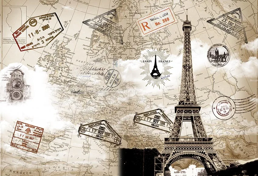 Mocsicka Photography 3d Around World Travel Plane Map Pyramid Eiffel Tower Custom Photo Studio Background Lv1878