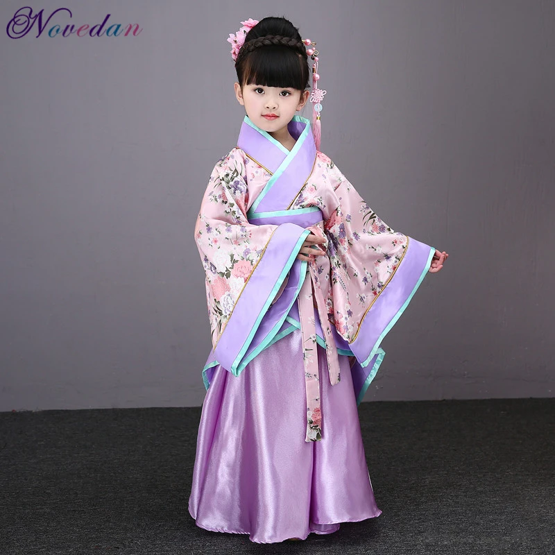 Traditional Chinese Dance Costumes For Girls Ancient Opera Tang Dynasty Han Ming Hanfu Dress Child Clothing Folk Dance Kimono