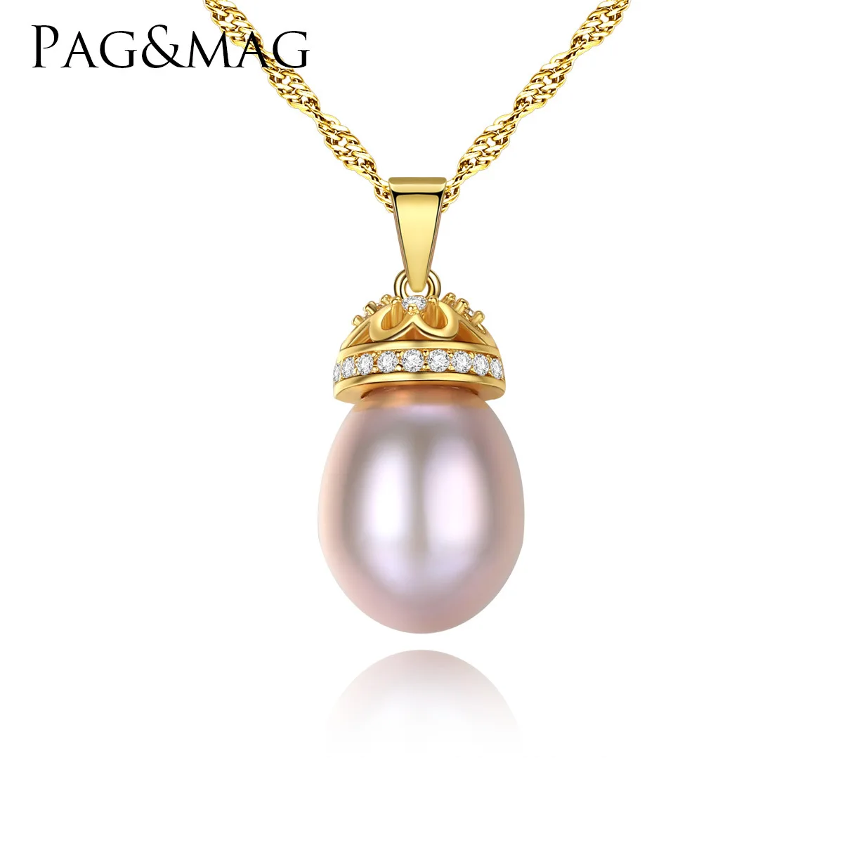 

PAG-MAG New European and American Pure Silver Necklace 9-10mm Natural Freshwater Pearl electroplating 18K gold ornament