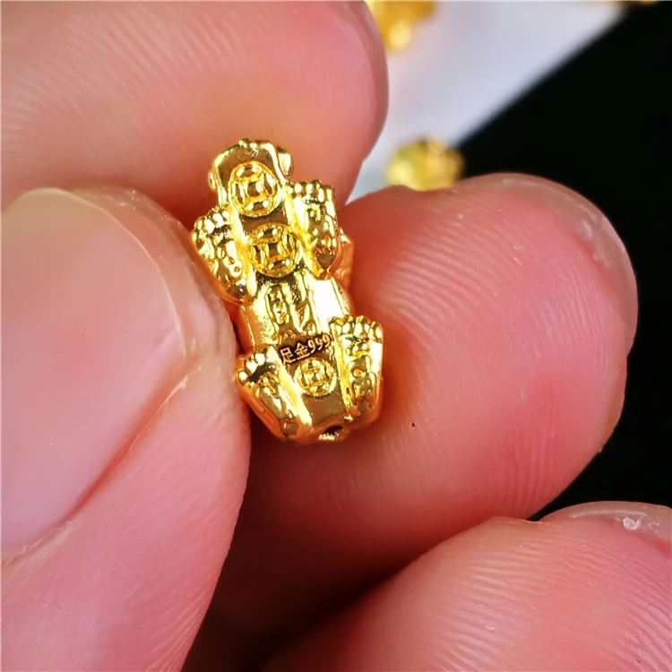 1pcs Pure 24K Yellow Gold Pendant Lucky 3D Hard Gold Pixiu  Dragon Son Transfer Beads Piaxiu Baby 0.2g