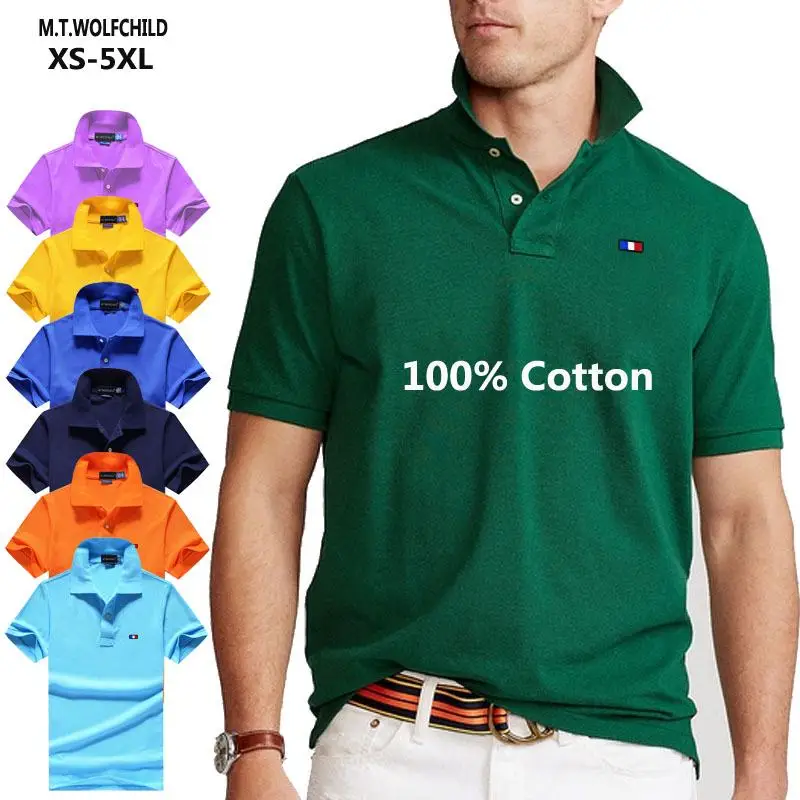 100% Cotton Top Quality Summer Men Polo Shirts Casual Solid Short Sleeve Polos Homme Fashion Sportswear Shirt Mens Tops XS-5XL