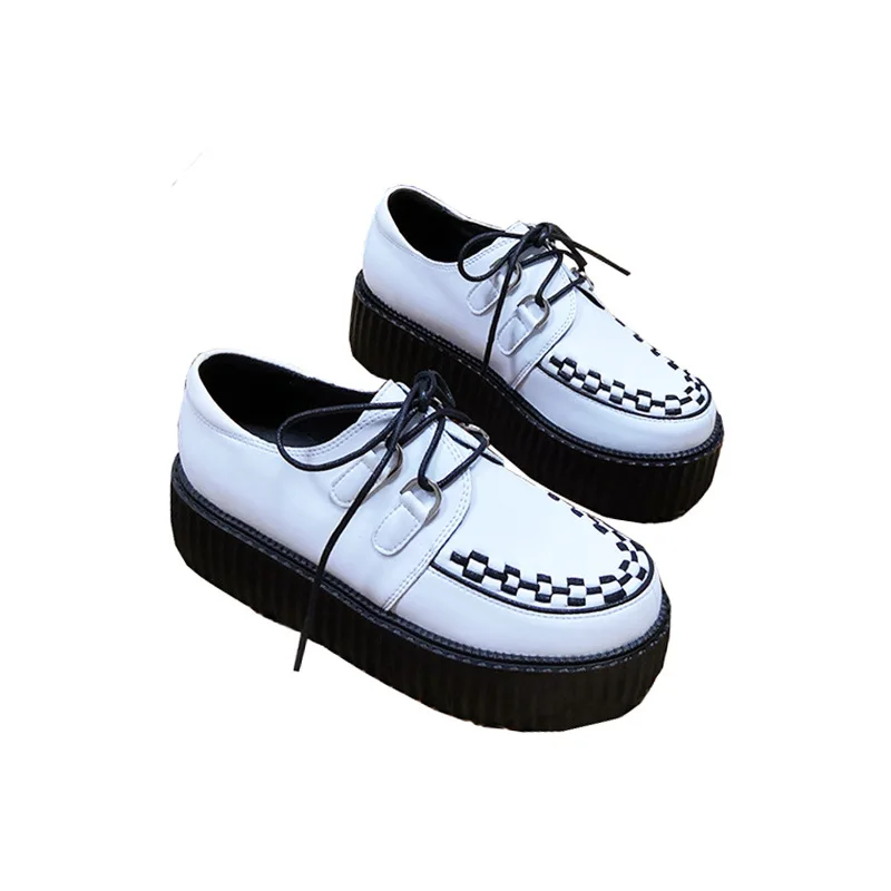 New Genuine Leather Women\'s Jk Lolita Shoes Platform Round Head Lace Up Japanese Mid Heel Kawaii Anime Harujuku Lolita Shoes