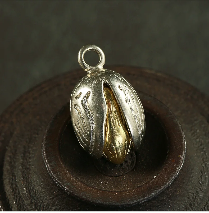 retro Brass pistachio nut craft DIY ornament Miniature Keychain ring Pendant accessories m021