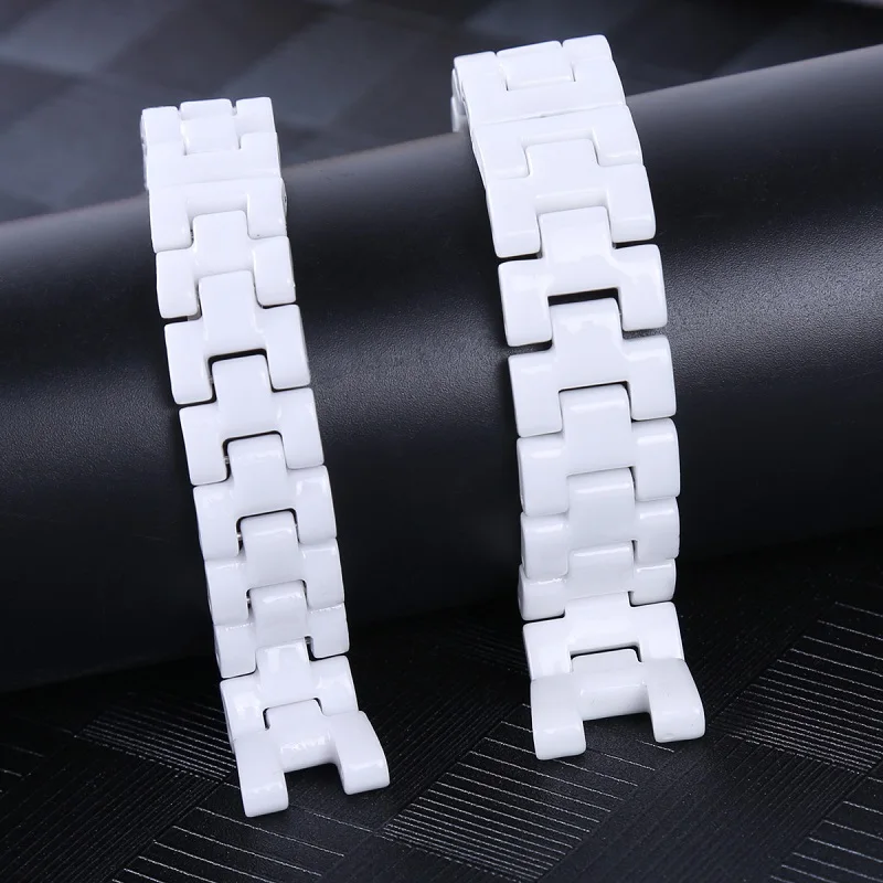 16cmx16.2mm 19cmx18.6mm White Ceramic Watch Band Universal Men Women Ceramic Watch Strap Notched White Bracelet