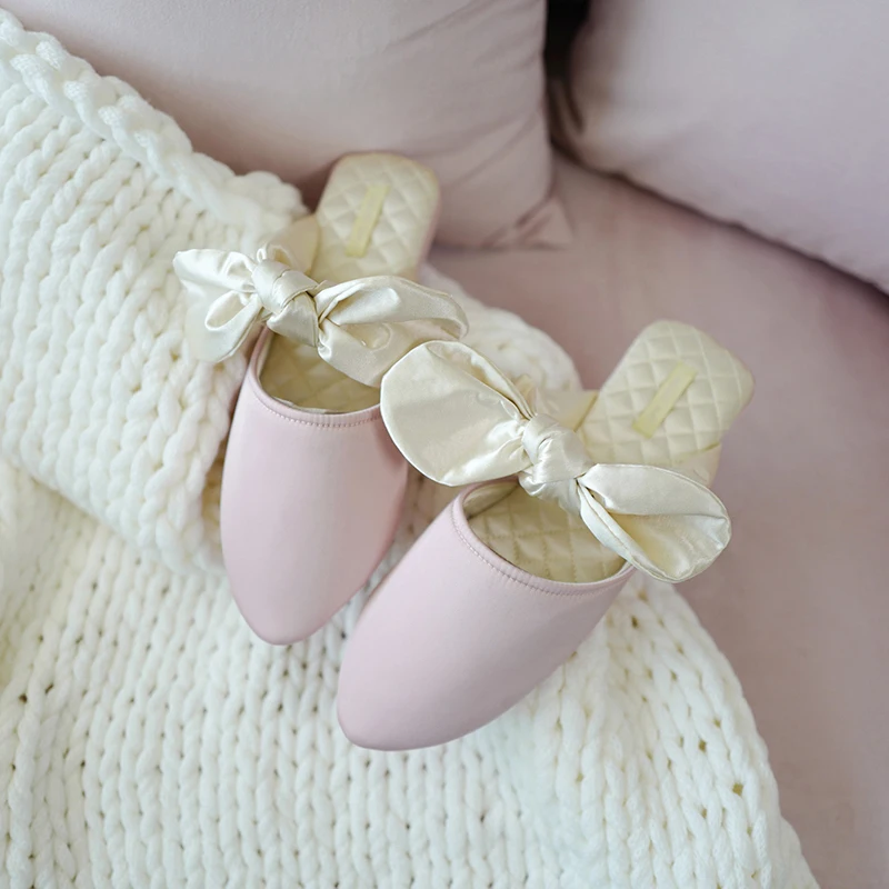 Summer Home Fashion Pointy Women Slippers Color Matching Bow Indoor Antiskid Home Slippers Female Outside Adult Girl Shoes