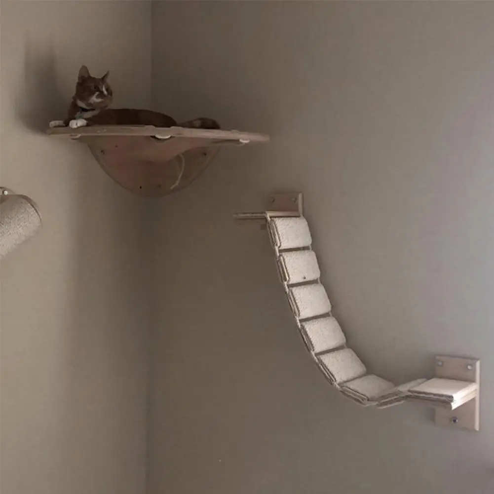 Wall-Mounted Cat Climbing Ladder Durable Cat Climber Cat Hammock Bed Pet Furniture Kitten Shelf Cat House Cat Scratching Toys