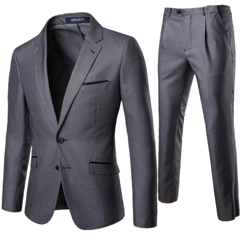 Men's Business Suit Two Piece Suit Coat Pants Gray High Quality Slim Fit Banquet Gentleman Formal Blazers Jacket Trousers S-5XL