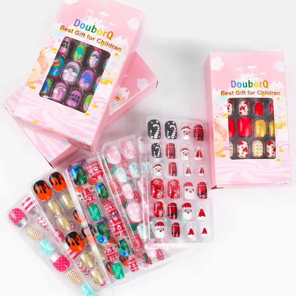 120pcs  Kids Cartoon False Fake Nails Full Cover Press Stick On Nails Children Nail Stickers False Nail Decor Girls Gifts