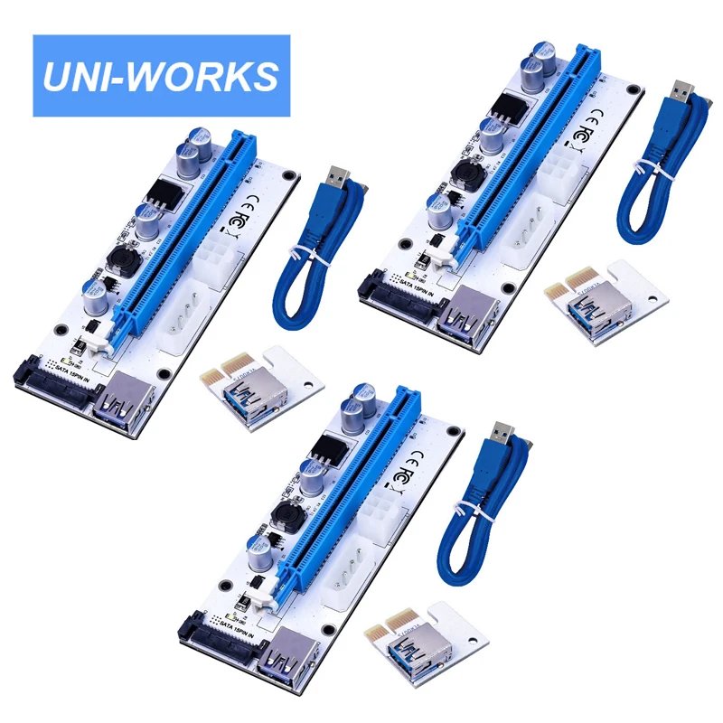 Extensor PCI-E Riser PCI Express Card ver 009s 008 010s 1x a 16x USB3.0 SATA a 4Pin IDE Molex Power para BTC Miner Machine, 3 uds.