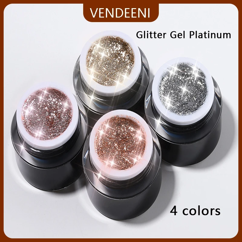 Vendeeni 4 Colors High Flash Gel Nail Polish Hybrid Glitter UV Soak off Gel Varnish Shiny Platinum Painting Nail Art Gel Lacquer