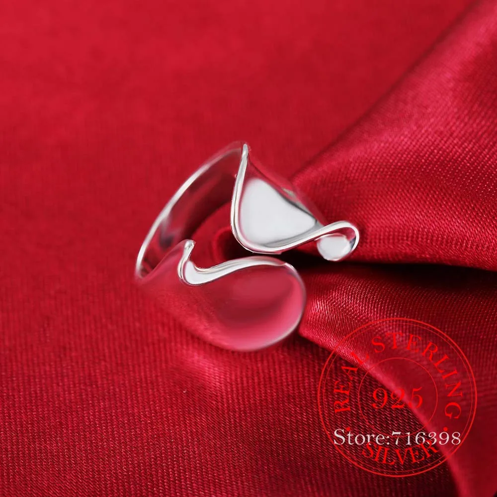 925 Sterling Silver Unikalny design Gładki pierścionek dla kobiet Biżuteria Piękny palec Regulowany otwarty pierścionek na prezent urodzinowy — zdjęcie 6