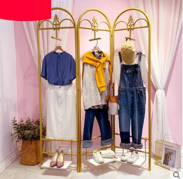 Clothing store display rack floor type high grade combination gold partition screen window decoration creative women's clothing