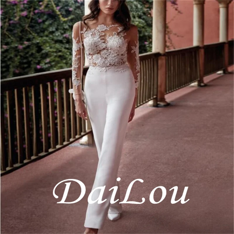 DAILOU Eightale Boho Wedding Dresses Appliques Lace A-Line Tulle Wedding Gown Beach Simple Bridal Dress bestidos de novia 2021