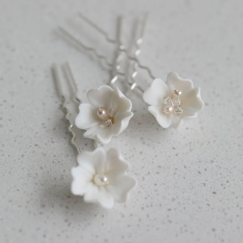 Pin de porcelana con flores para mujer, pinzas para el pelo de boda hechas a mano, accesorios para el cabello