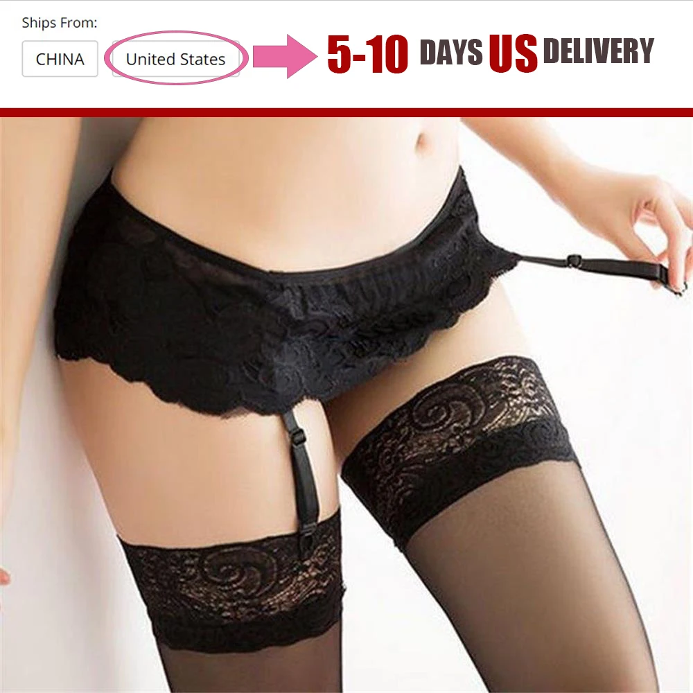 1Set Fashion Women Sexy Lace Soft Top Thigh-Highs Stockings + Suspender Garter Belt Black White Red Pink