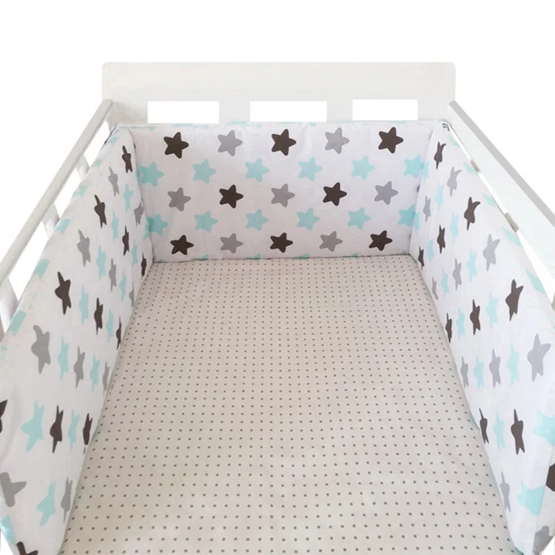 Parachoques de algodón para cuna de bebé, Protector de cama con estampado de estrellas grises, 1 unidad