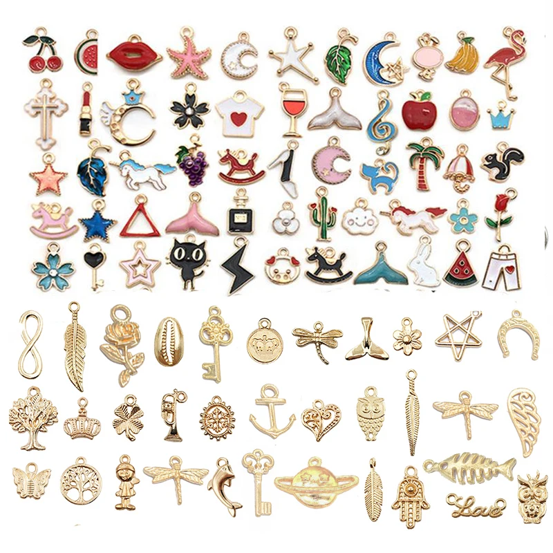 Mixed 20/30pcs Metal Enamel Charms Unicorn Animal Birds Leaf Tree Charms Pendants DIY Neacklace Bracelet Jewelry Making Crafting