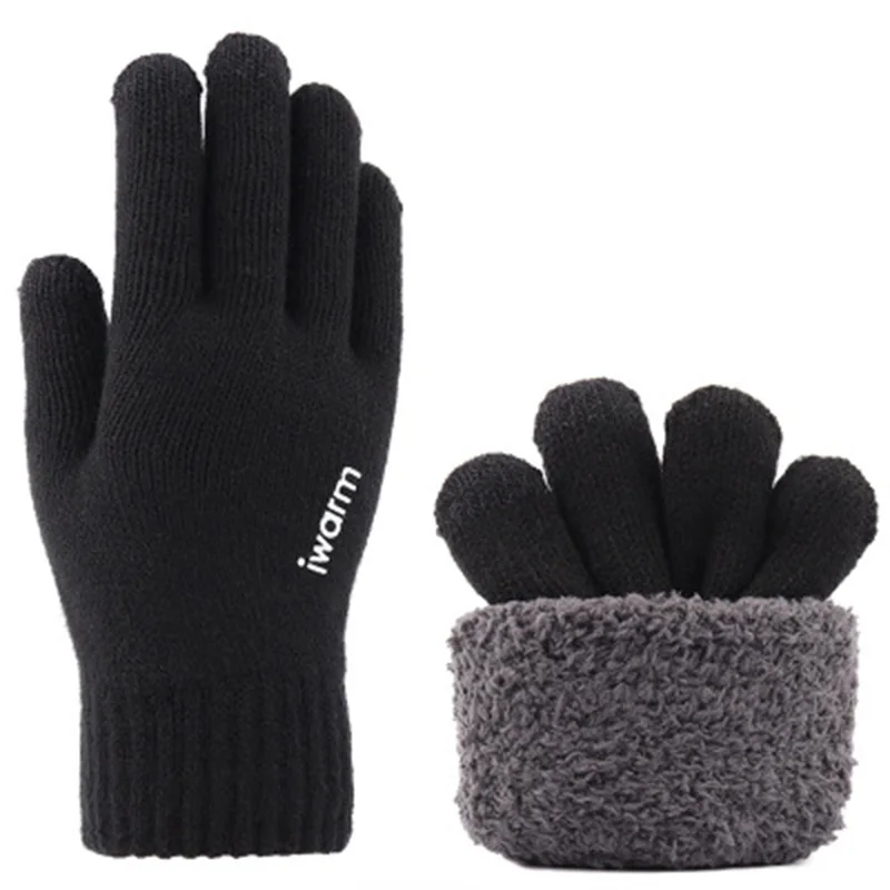 Winter Couple Double Layer Thick Cashmere Elastic Touch Screen Driving Glove Men Velvet Wool Knit Nonslip Cycling Warm Mitten 75