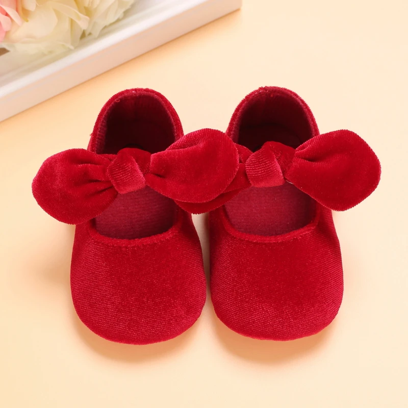 0-18M Neugeborenen Baby Mädchen Schuhe Samt Rot Weihnachten 0-18M Prinzessin Mädchen Baby Schuhe bogen Erste Wanderer – Detail 6