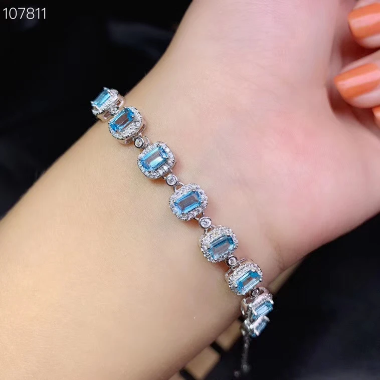 

charming blue topaz bracelet for women silver bracelet natural gem real 925 silver birthday party present girl new year gift