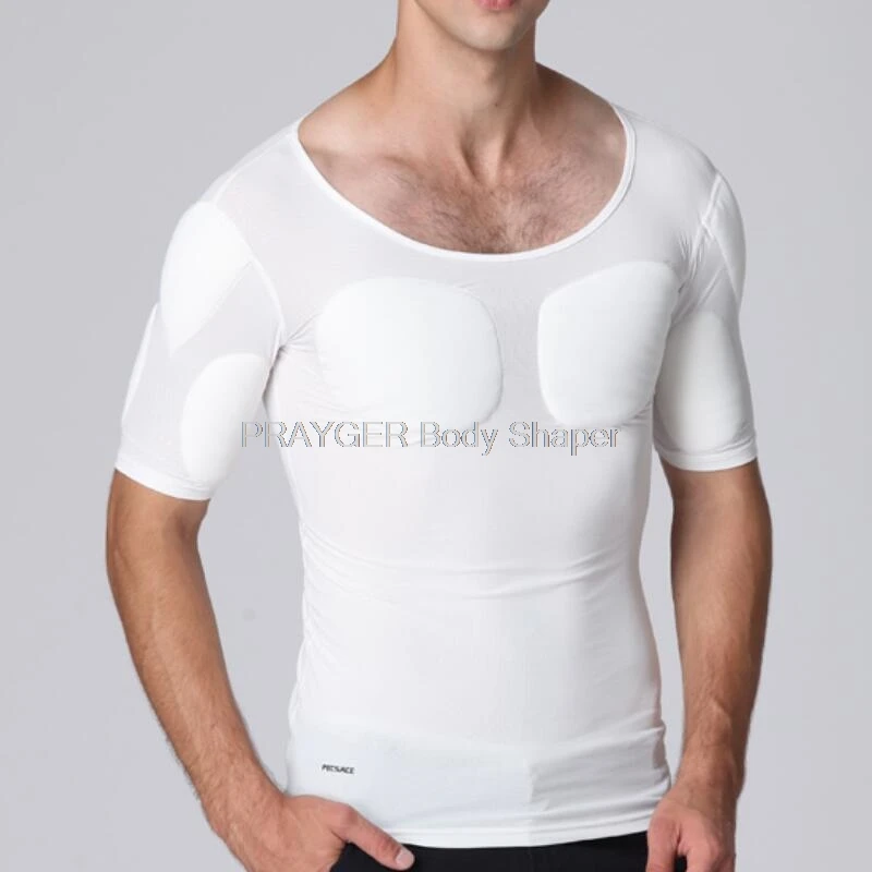 Prayger Muscle Shaper Padded Chest Tops Male Bodybuilding Removable Inserts Undershirts Smooth O Neck Vest