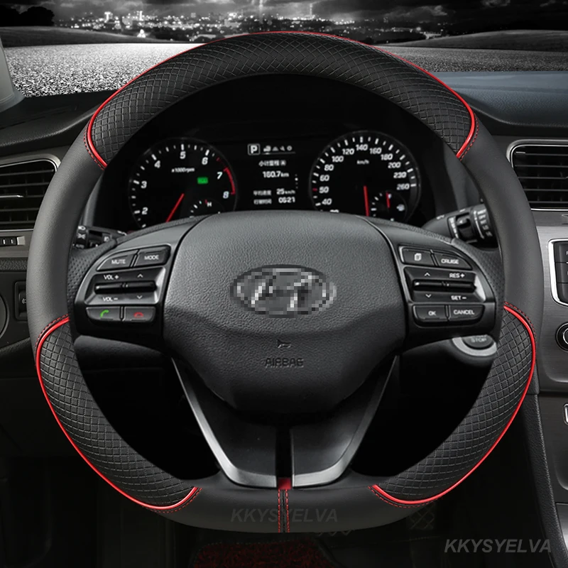 Car Steering-Wheels Cover 38cm Leather For Hyundai ELantra/i35 Sonata/i45 Creta/ix25 Tuscon/ix35 Accent Verna Solaris Santa Fe