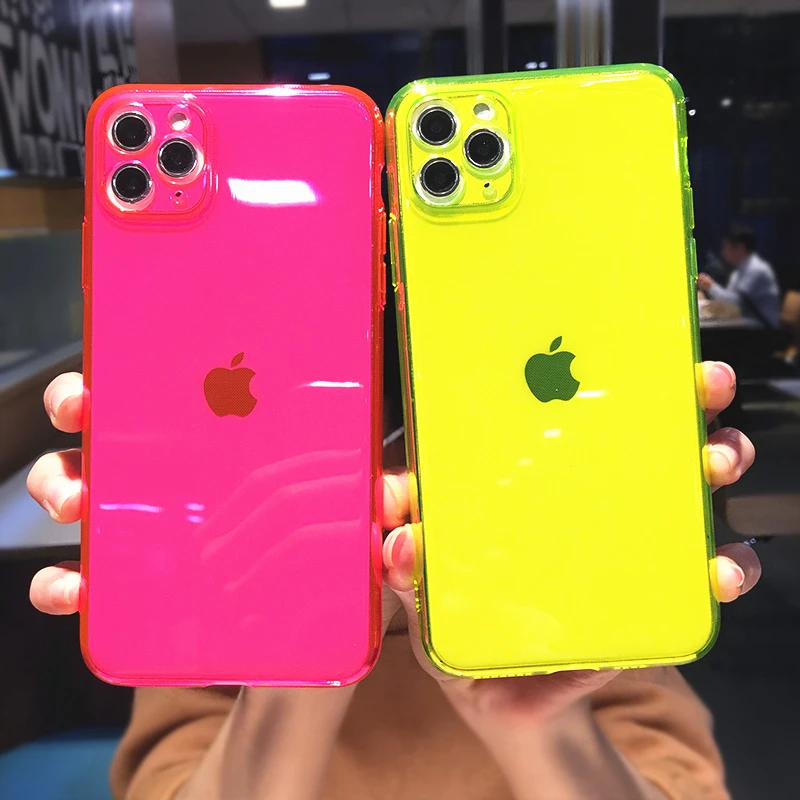 Fashion Fluorescent Solid Color Phone Case For iPhone 16 Pro Max 15 14 13 12 11 XR X XS 7 8 Plus SE 2020 Soft Transparent Cover