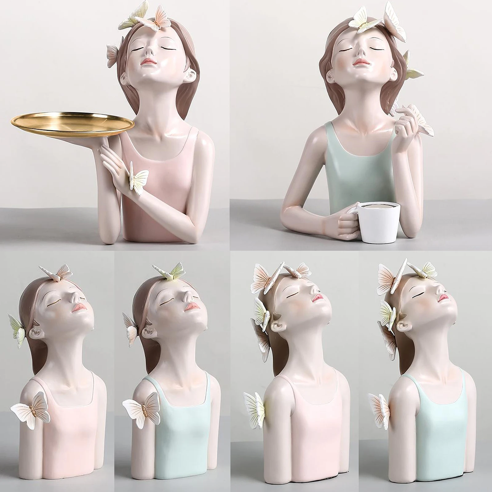 Butterfly Fairy Figures Girl Figurines Resin Tabletop Statues Creative Characters With Tray / Coffee Cup Home Decor Craft